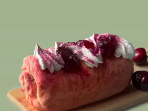 Black Forest fluffy creamy roll with cherry filling