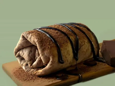 Chocolate pudding fluffy creamy roll with cacao