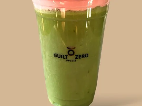 Matcha Sunrise smoothie with dragon fruit